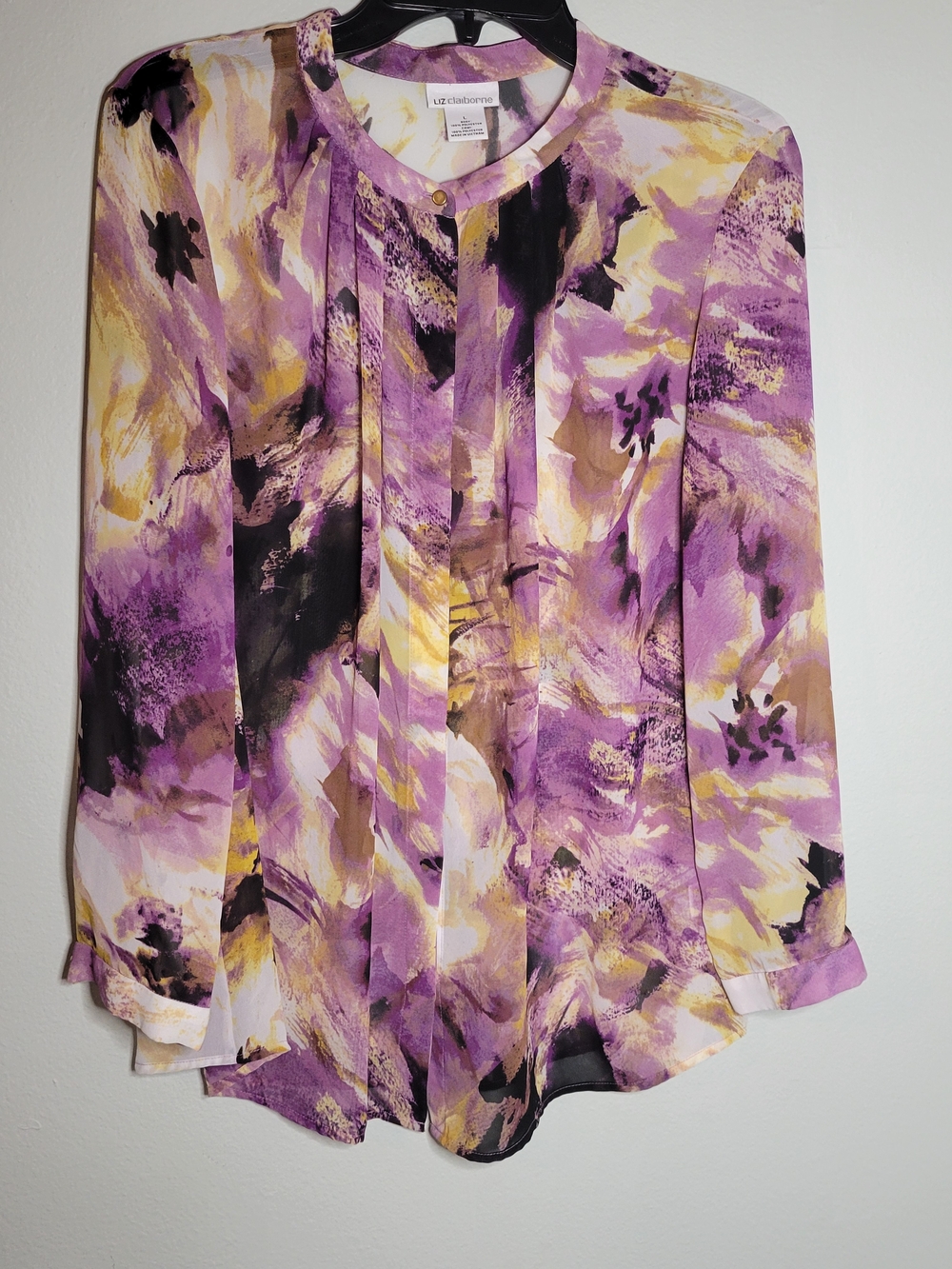 Liz Claiborne Purple and Yellow Abstract Print Blouse